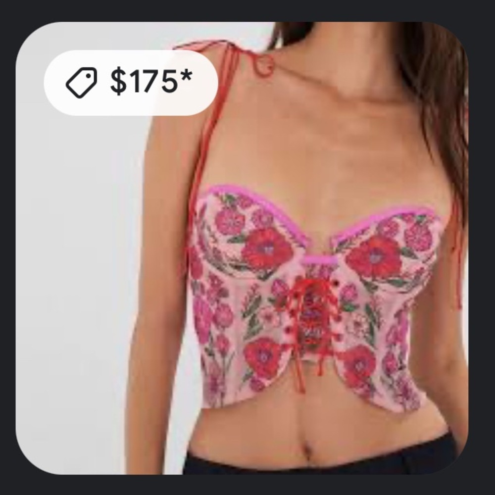 For Love And Lemons Pink and Red Floral Crop Top